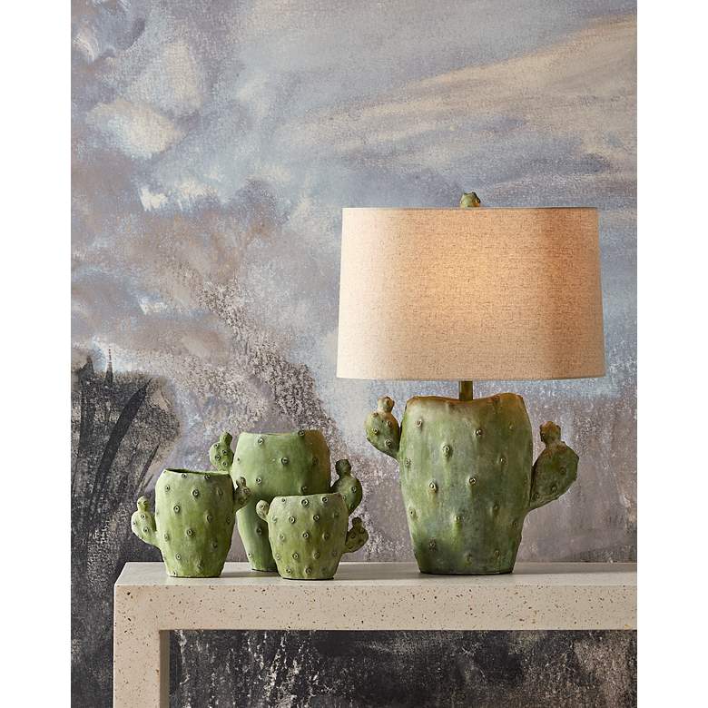 Image 7 Currey & Company Cactus Antiqued Green Table Lamp more views