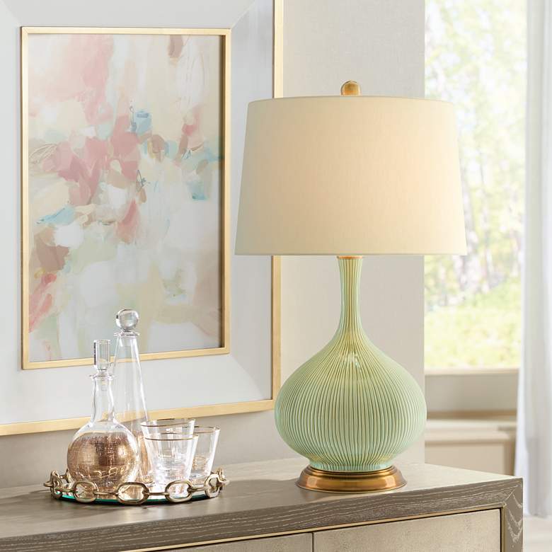 Image 1 Currey & Company Cait 29 3/4" Grass Green Ceramic Table Lamp