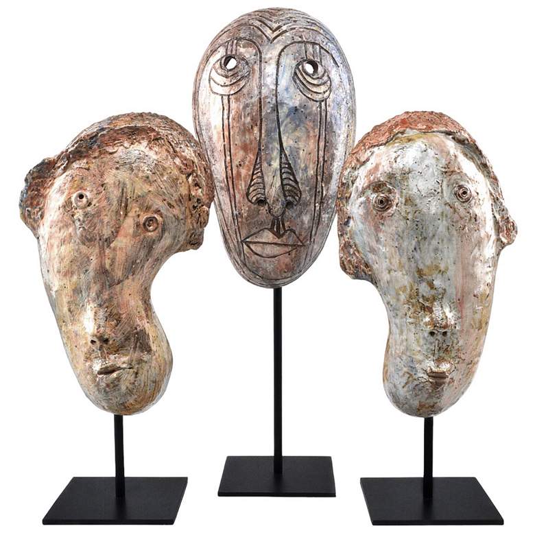 Image 1 Currey & Company Ceramic Glazed Masks Set of 3