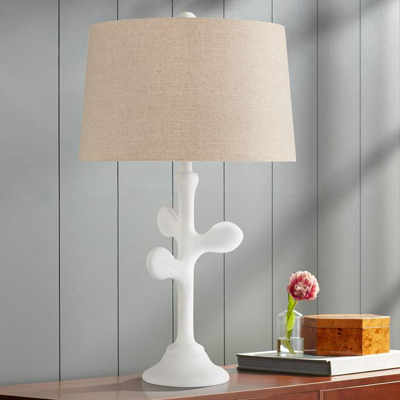 Image 1 Currey & Company Charny 30 1/4" White Gesso Leaf-Shape Table Lamp