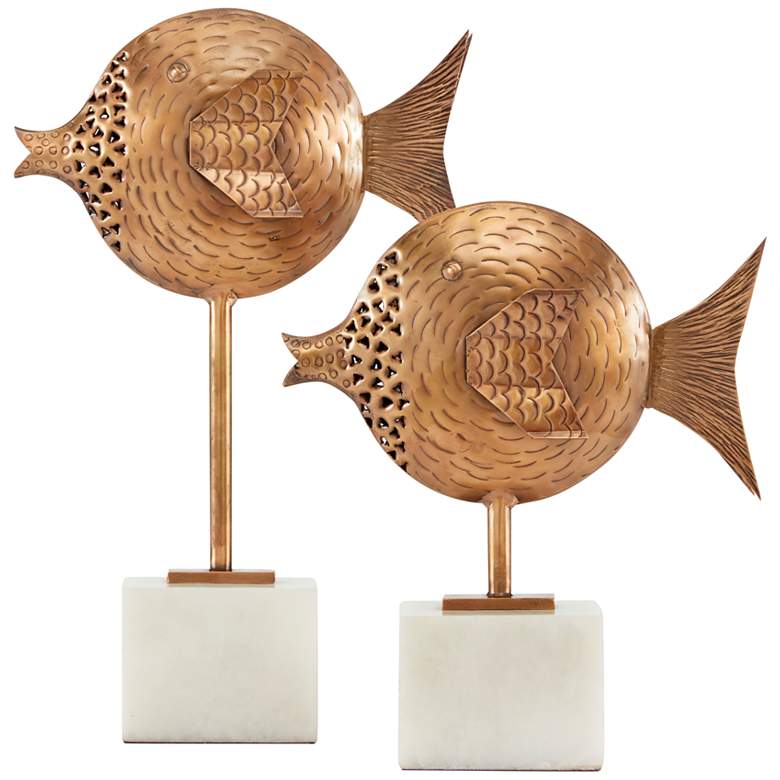 Image 1 Currey and Company Cici Antique Brass Fish Statues Set of 2