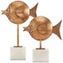 Currey and Company Cici Antique Brass Fish Statues Set of 2