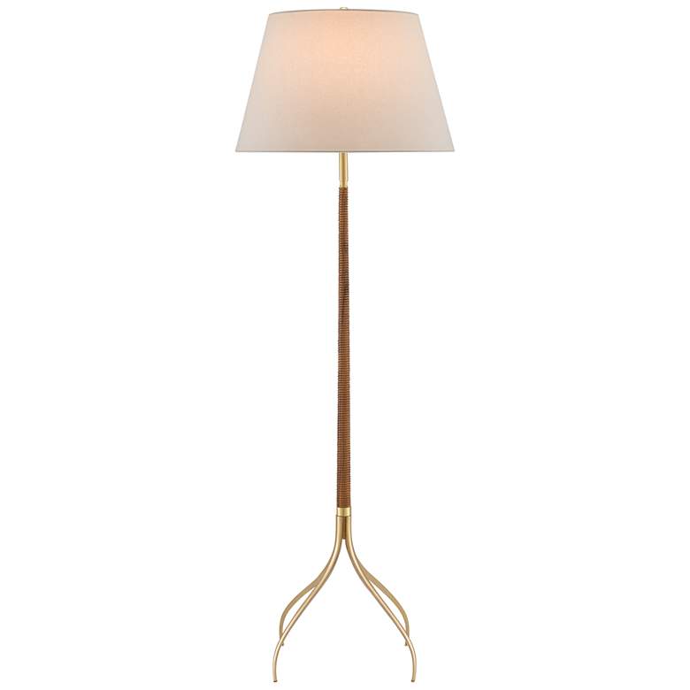 Image 2 Currey and Company Circus Natural Wood and Brushed Brass Floor Lamp