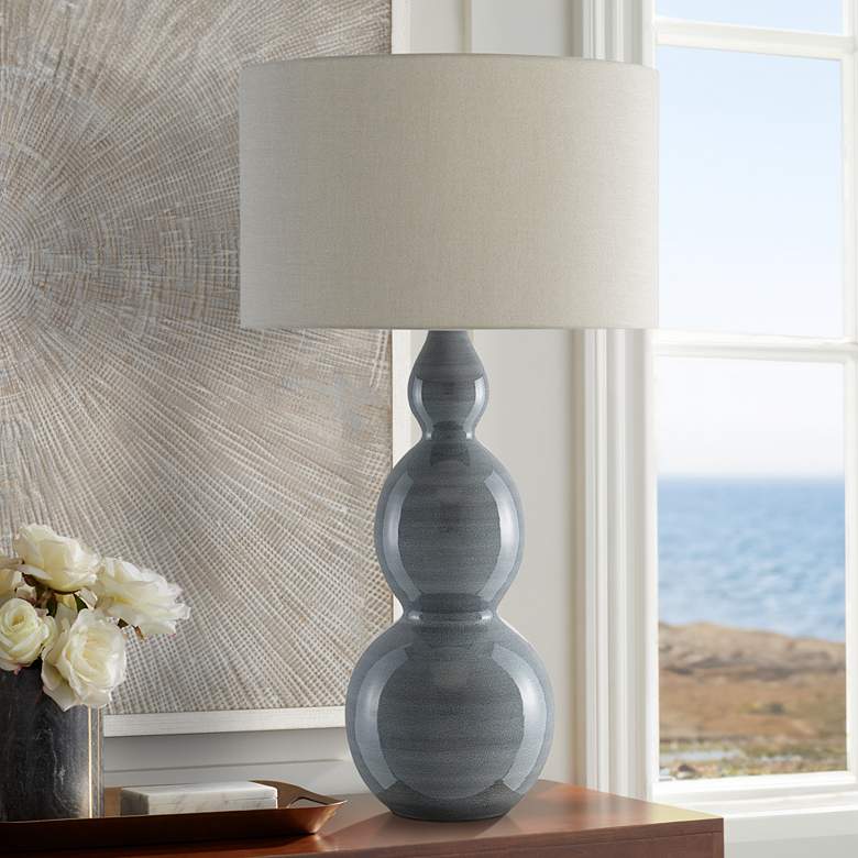 Image 1 Currey & Company Cymbeline 33 1/2" Steel Blue Ceramic Table Lamp