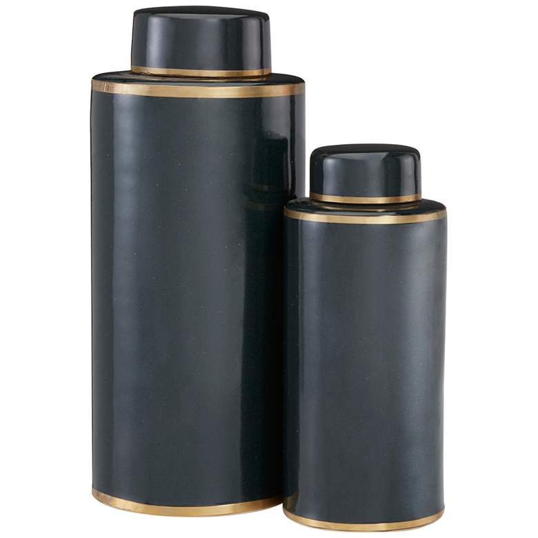 Image 1 Currey and Company Dark Green Ceramic Tea Canisters Set of 2