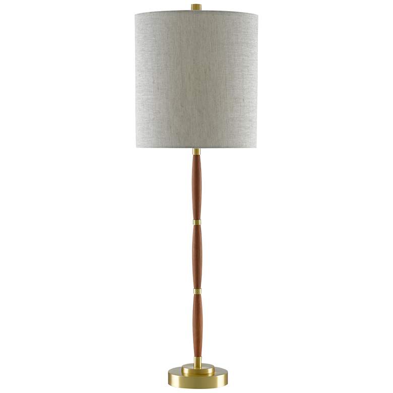 Image 1 Currey and Company Dashwood Teak Wood Stem Table Lamp
