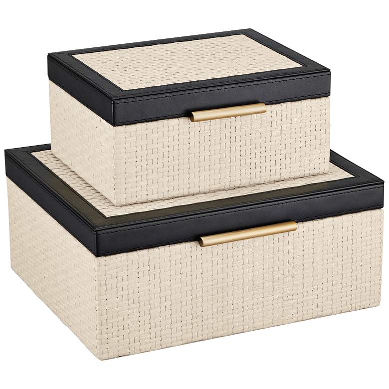 Image 1 Currey & Company Deanna Raffia and Leather Box Set of 2