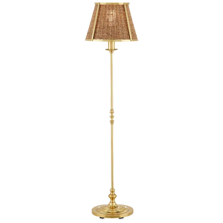 Image 1 Currey &amp; Company Deauville 55 inch High Brass and Rattan Floor Lamp