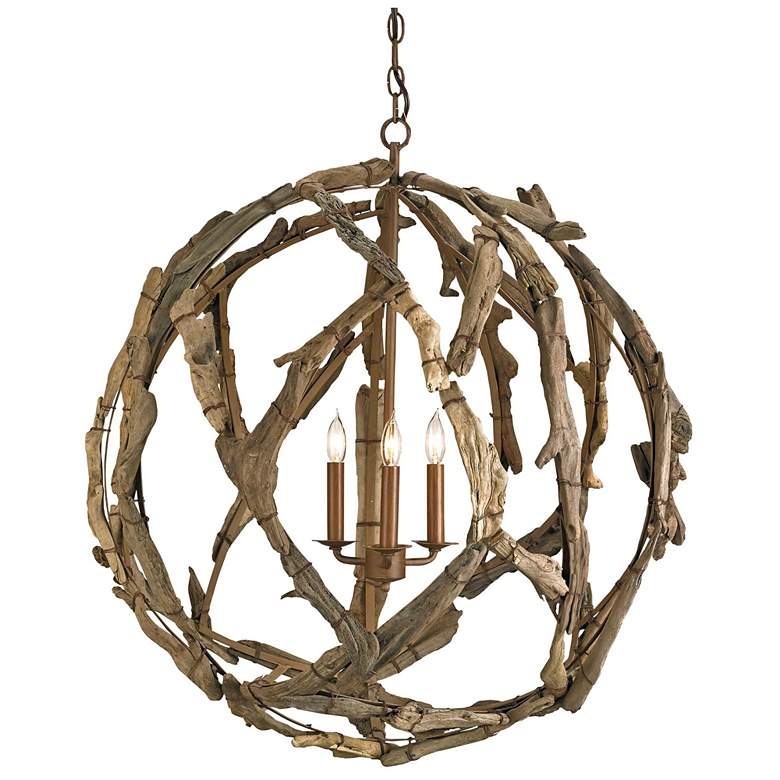 Image 1 Currey & Company Driftwood 29" Orb 3-Light Chandelier