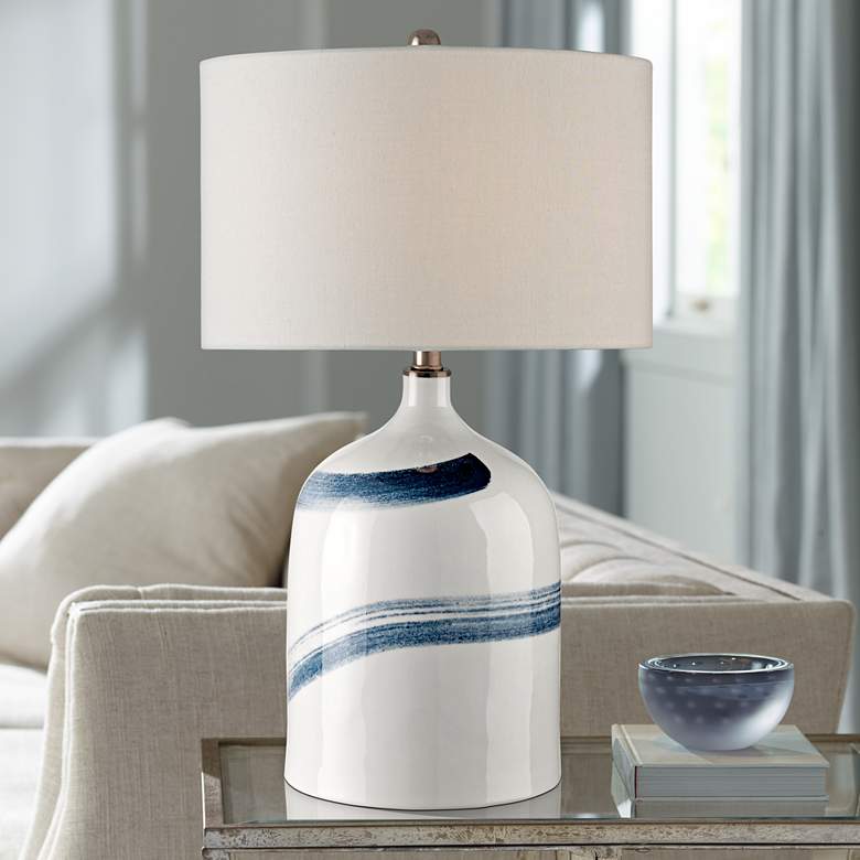 Image 1 Currey and Company Essay Bone White and Blue Table Lamp