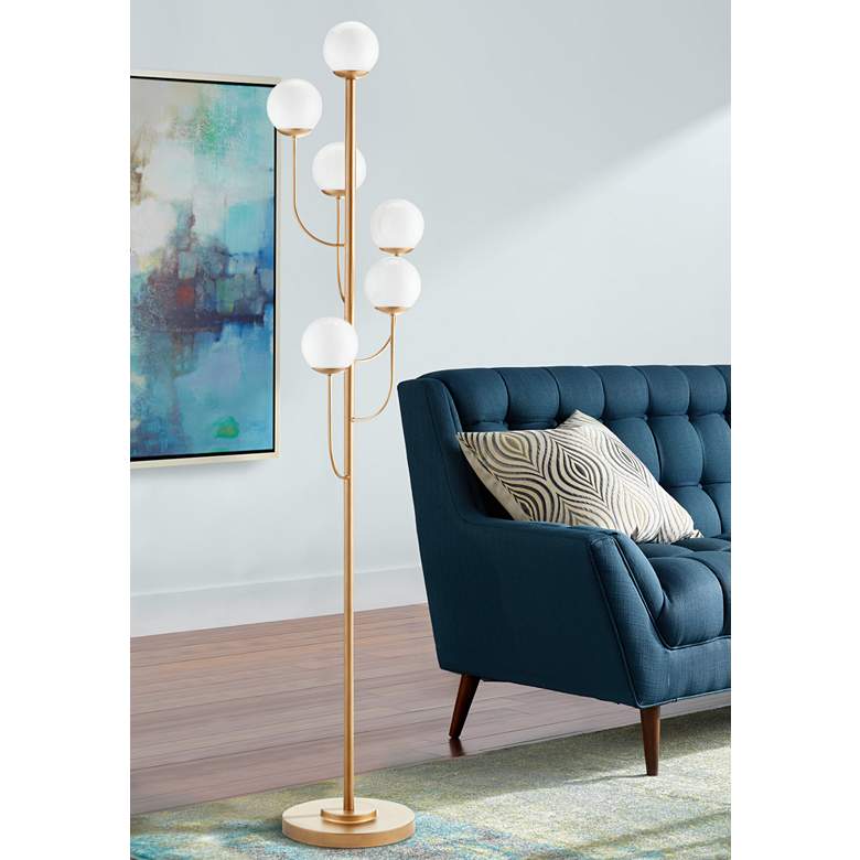Image 1 Currey and Company Farnsworth 6-Light Brass Tree Floor Lamp