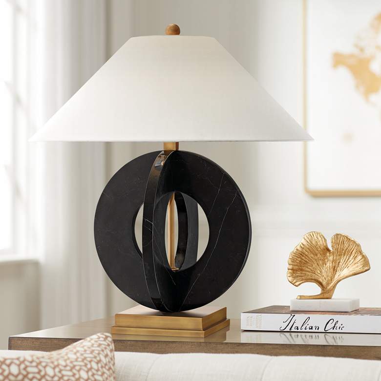 Image 1 Currey and Company Feival Black Marble Ring Table Lamp