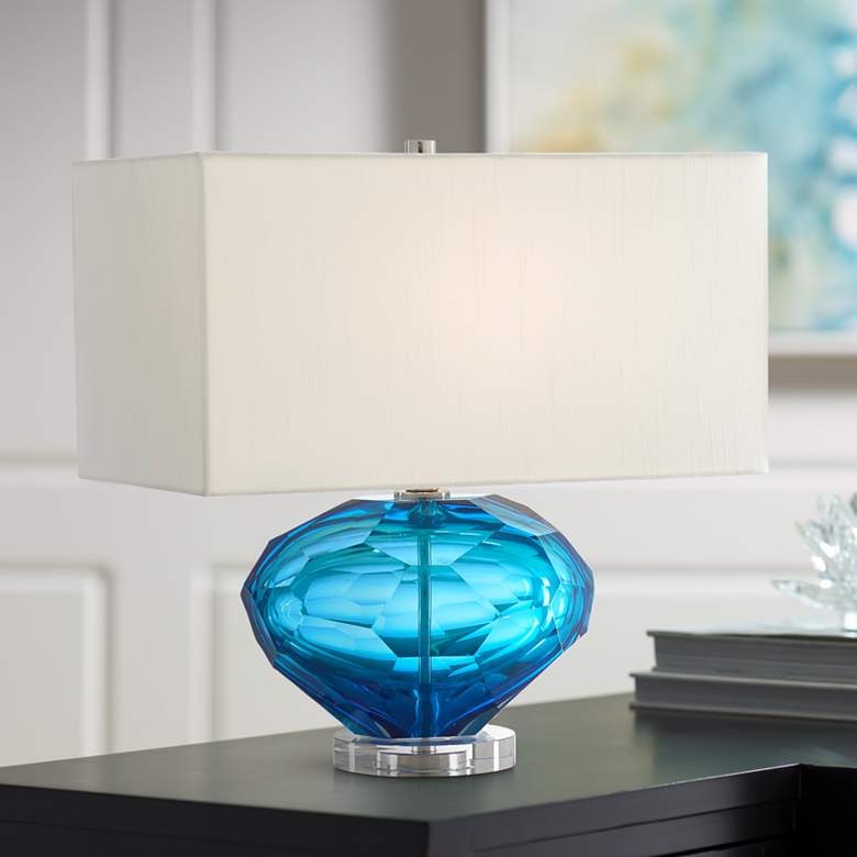 Image 1 Currey and Company Fitzwater Aqua Glass Accent Table Lamp