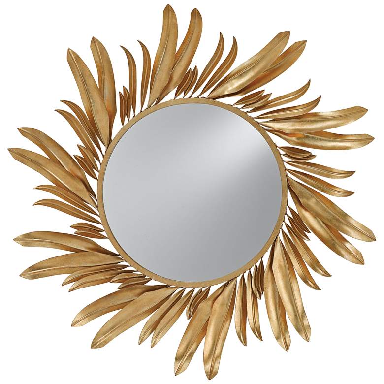 Image 1 Currey and Company Folium Gold Leaf 31 inch Round Wall Mirror
