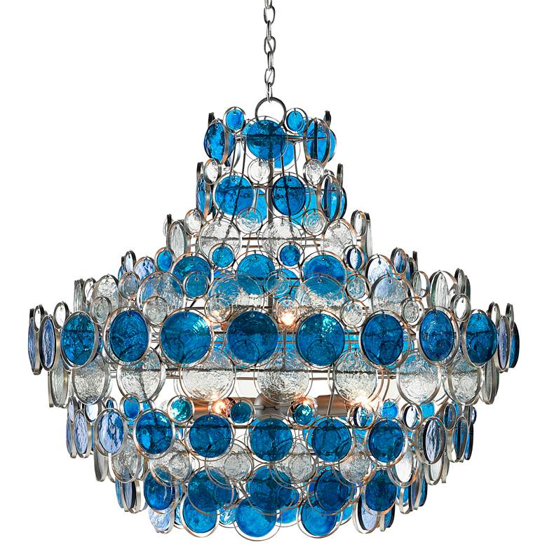 Currey and Company Galahad 43&quot;W Silver Blue Glass Chandelier
