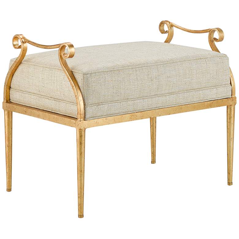 Image 1 Currey and Company Genevieve Gold Fabric and Iron Ottoman