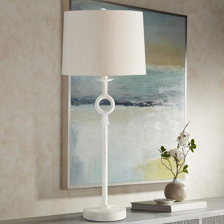 Image 1 Currey &amp; Company Germaine 34 inch Modern White Aluminum Table Lamp