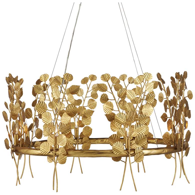 Image 1 Currey &amp; Company Golden Eucalyptus 38 inch Wide Round Chandelier