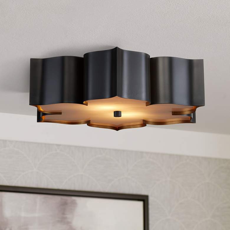 Image 1 Currey & Company Grand Lotus 19" Wide Black Ceiling Light