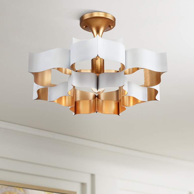 Image 1 Currey & Company Grand Lotus 20 1/4" White and Gold Ceiling Light