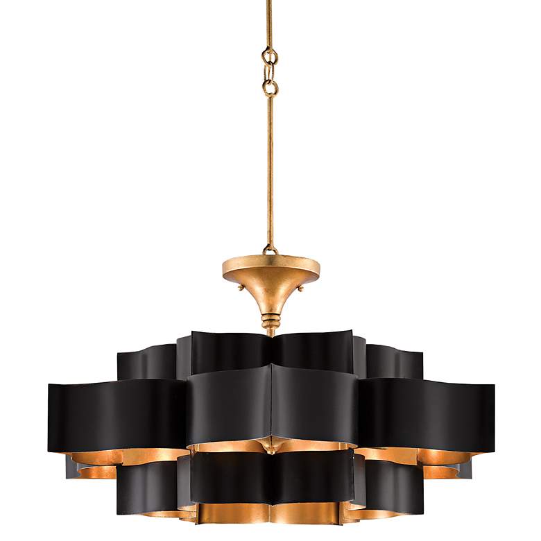 Image 2 Currey and Company Grand Lotus 30" Gold Leaf Satin Black Chandelier