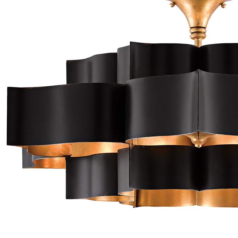 Image 3 Currey and Company Grand Lotus 30" Gold Leaf Satin Black Chandelier more views