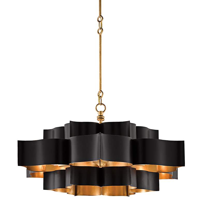 Image 4 Currey and Company Grand Lotus 30" Gold Leaf Satin Black Chandelier more views
