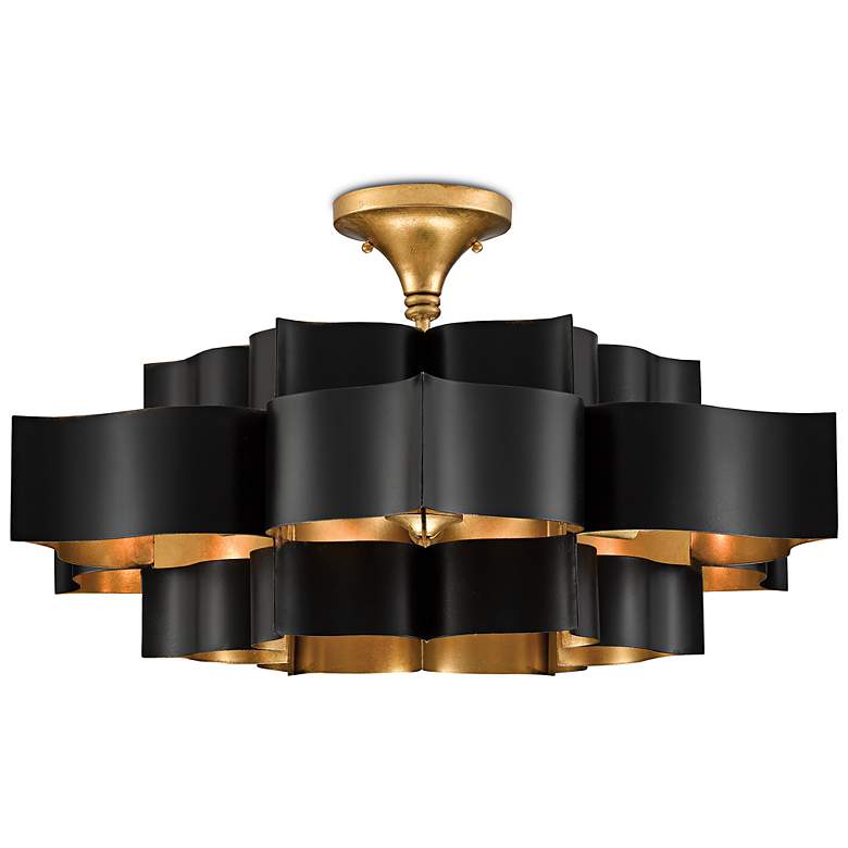 Image 5 Currey and Company Grand Lotus 30" Gold Leaf Satin Black Chandelier more views