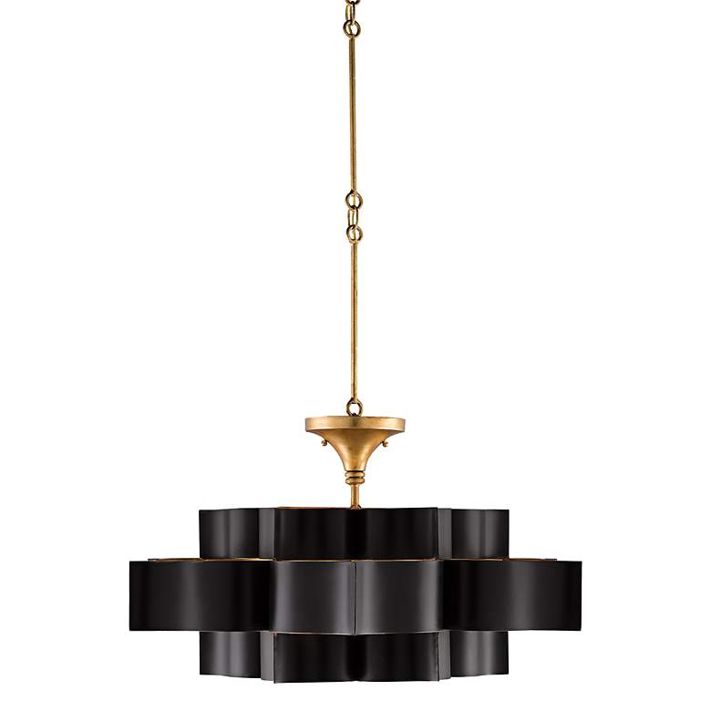 Image 7 Currey and Company Grand Lotus 30" Gold Leaf Satin Black Chandelier more views