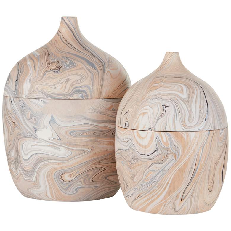 Image 1 Currey and Company Gray Marbleized Wood Boxes Set of 2