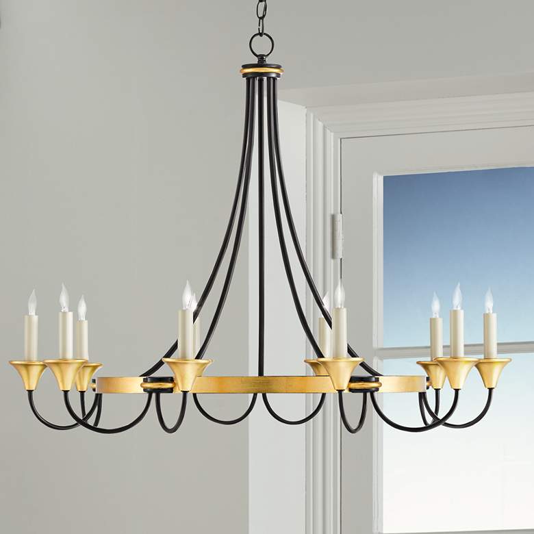 Image 1 Currey &amp; Company Hanlon 36.75 inch Black and Gold 10-Light Chandelier