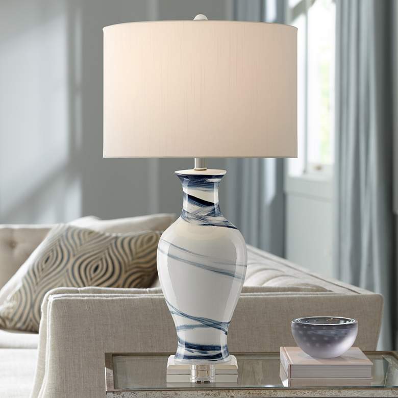 Image 1 Currey & Company Hanni 28 1/2" White and Blue Porcelain Table Lamp