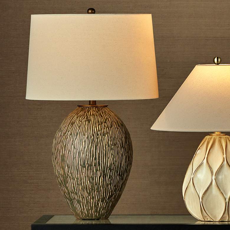 Image 1 Currey & Company Hildreth Olive Green and Beige Porcelain Table Lamp