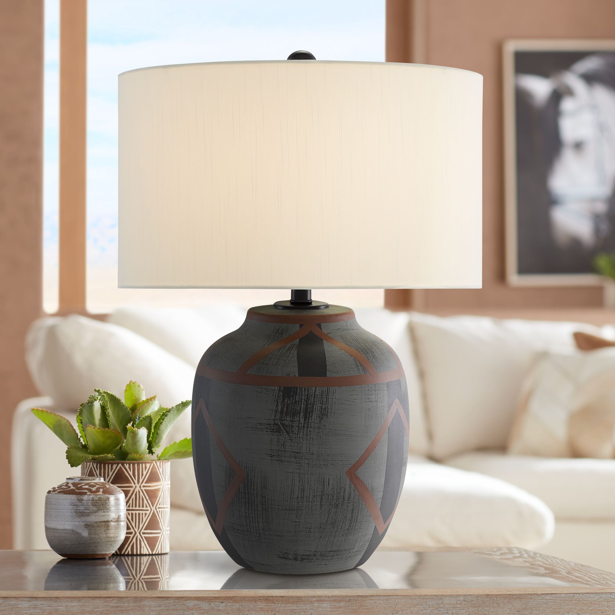 Currey and Company Juste Matte Black and Brown Table Lamp - #96A47