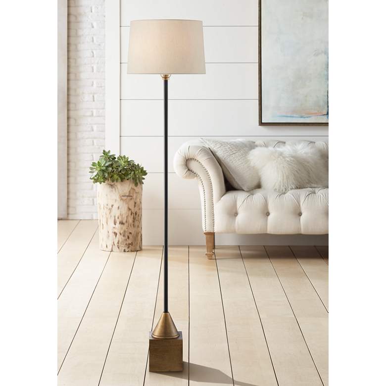 Image 1 Currey and Company Keeler 58 3/4" Antique Brass Metal Stick Floor Lamp