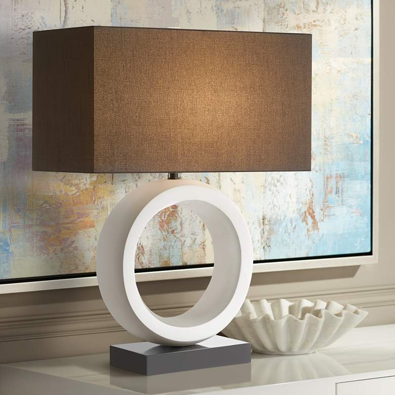 Image 1 Currey and Company Kirkos Gesso White Circular Table Lamp