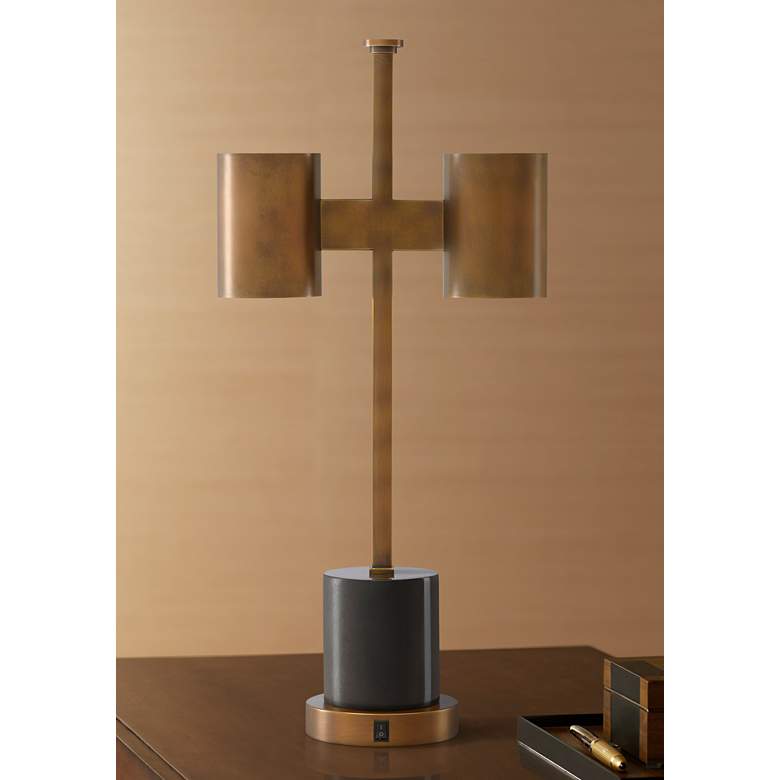 Image 1 Currey and Company Kiseu Antique Brass and Black Table Lamp