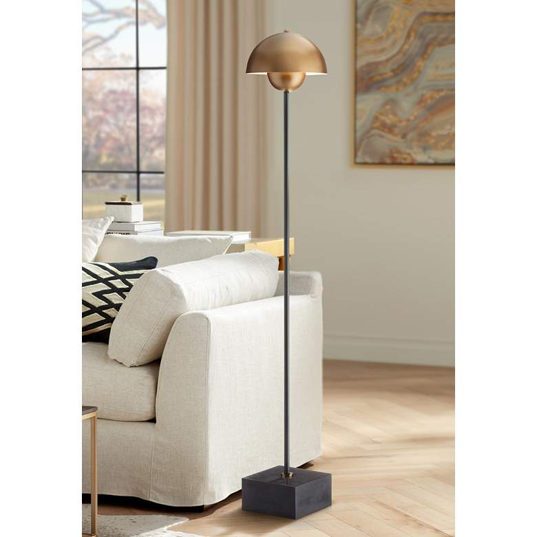 Image 1 Currey & Company La Rue 58" Brass Mushroom Dome Floor Lamp