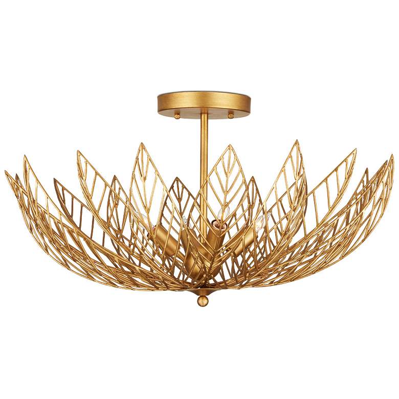 Image 1 Currey & Company Leaflace 26" Gold 4-Light Semi-Flush Mount