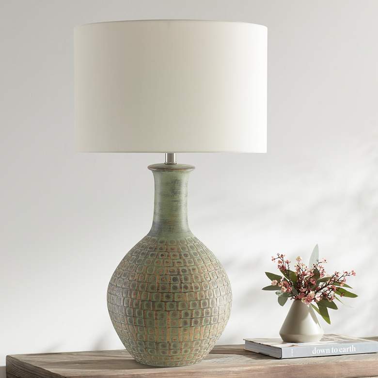 Image 1 Currey & Company Loro Moss Green Gold Ceramic Table Lamp