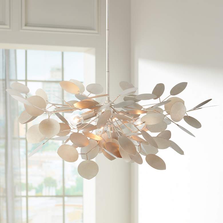 Image 1 Currey & Company Lunaria 31"W Silver Leaf 4-Light Chandelier