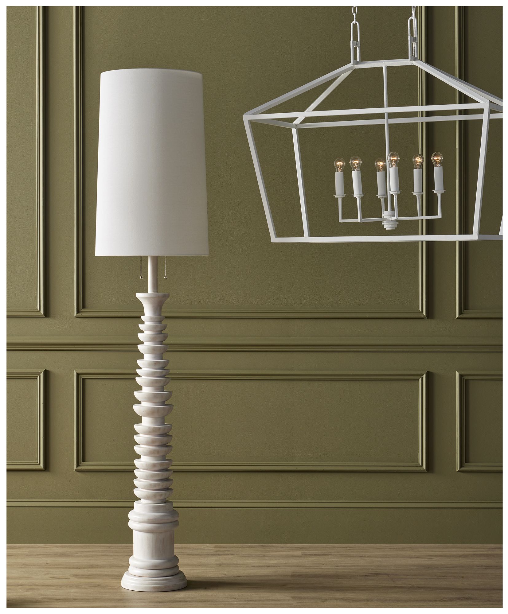 Image 6 Currey & Company Malayan 80" High White Stacked Wood Floor Lamp more views