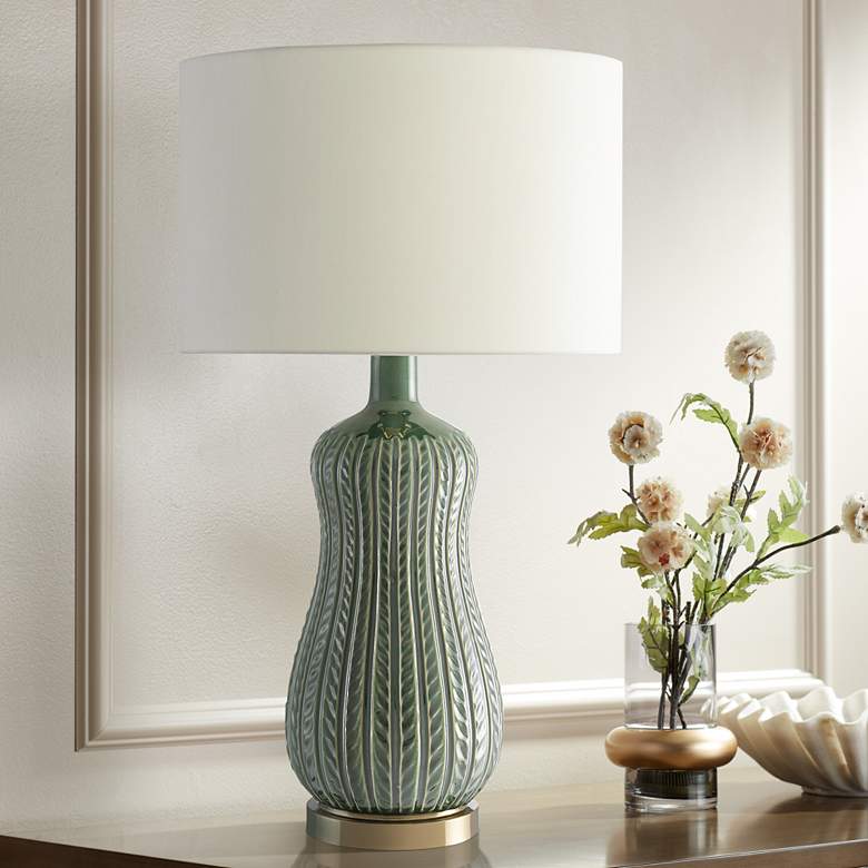 Image 1 Currey & Company Mamora 29" Green Glaze Ceramic Table Lamp