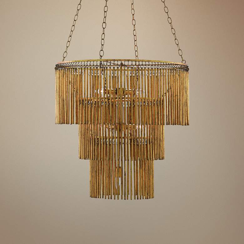 Image 1 Currey & Company Mantra 30" Wide Gold Leaf 3-Tier Chandelier