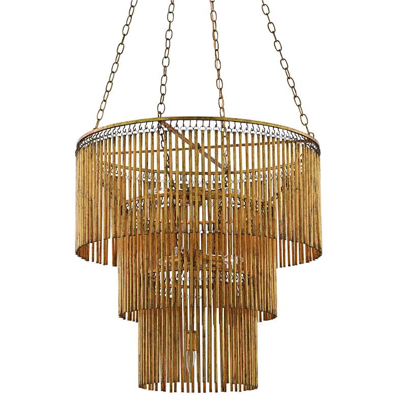 Image 3 Currey & Company Mantra 30" Wide Gold Leaf 3-Tier Chandelier more views