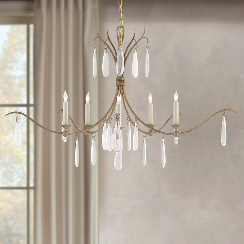 Image 1 Currey & Company Marshallia 38" Rustic Gold 5-Light Chandelier
