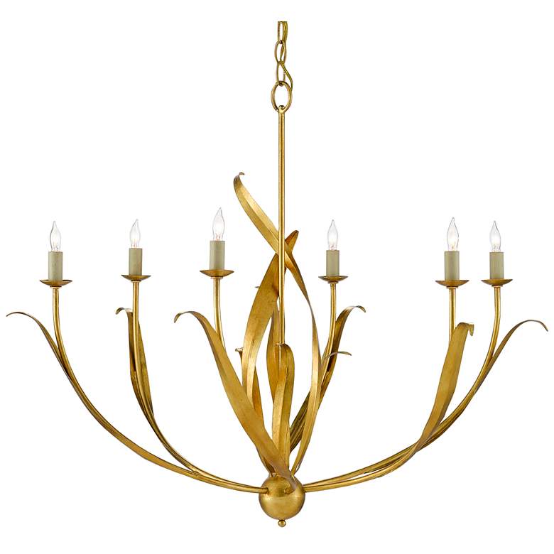 Image 2 Currey & Company Menefee 32" 6-Light Antique Gold Leaf Chandelier
