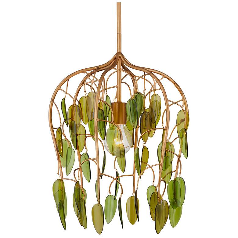 Image 1 Currey & Company Midsummer 16" Green Leaves 1-Light Pendant