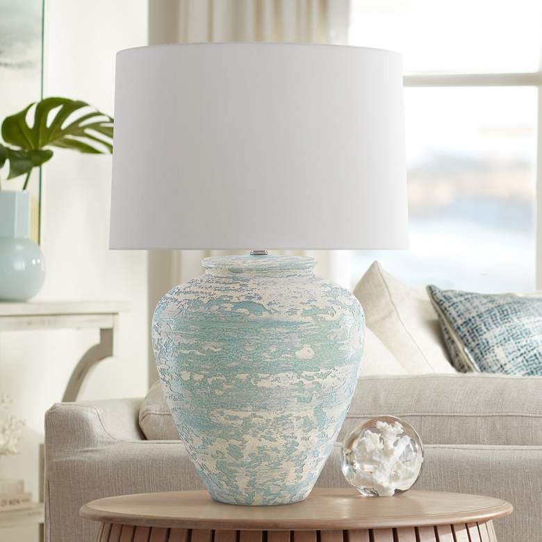 Image 1 Currey & Company Mimi Aqua and Cream Ceramic Table Lamp