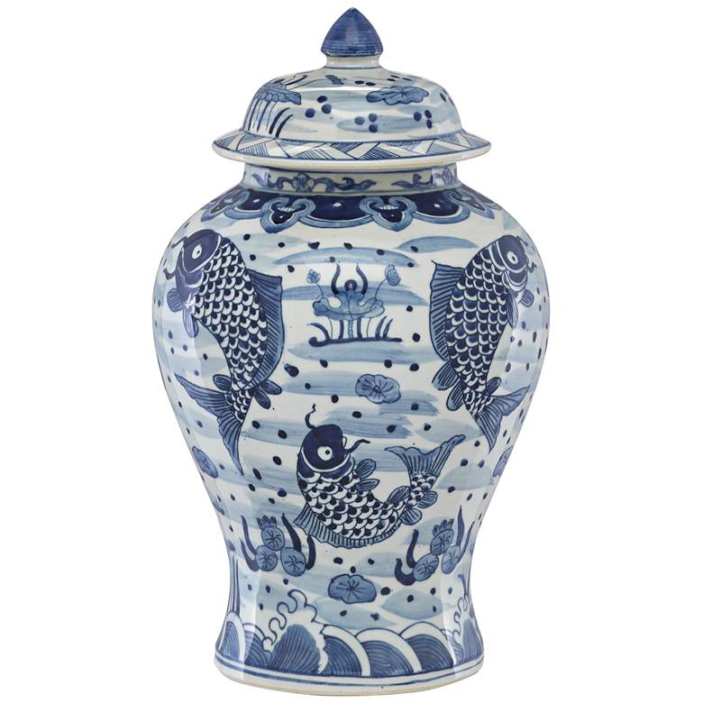 Image 1 Currey and Company Ming 17 1/4 inchH Blue and White Lidded Jar